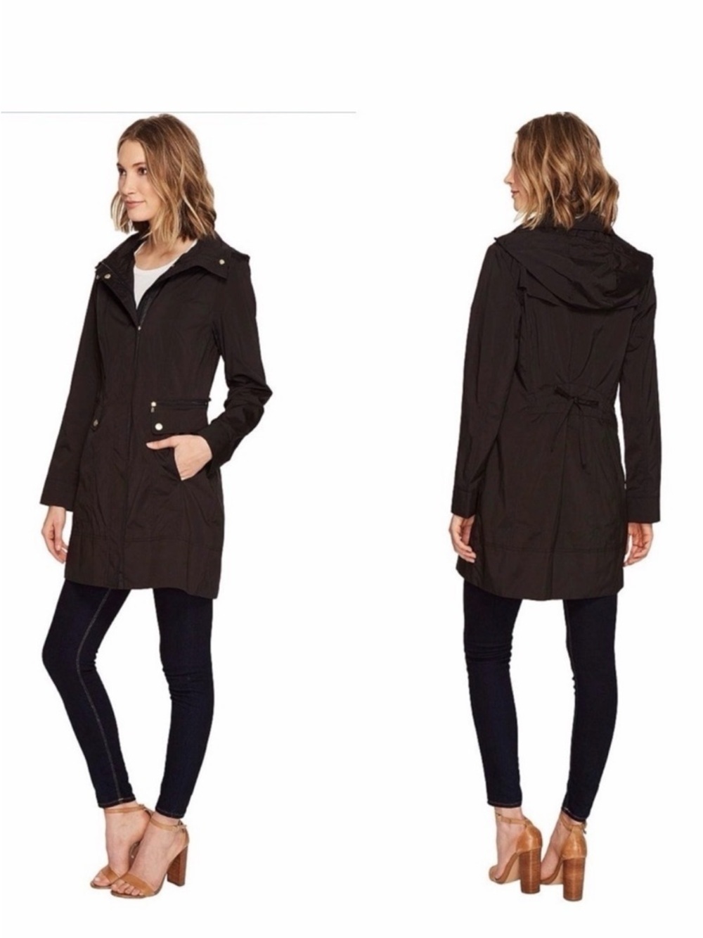 Cole Haan Signature Back Bow Packable Hooded Raincoat Black XS